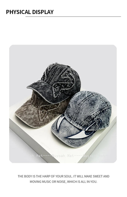 New Men Women Personal Embroidered Wing Double-edged Blade Baseball Hats Sunshade Distress Versatile Street Peaked Caps Fashion