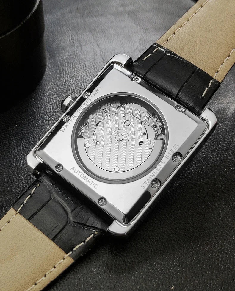 Luxusní automatické pánské hodinky – mechanické náramkové hodinky, elegantní model renomované značky, čtvercové pouzdro z nerezové oceli, vodotěsné – CARLTINY