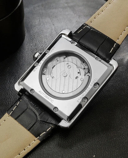 Luxusní automatické pánské hodinky – mechanické náramkové hodinky, elegantní model renomované značky, čtvercové pouzdro z nerezové oceli, vodotěsné – CARLTINY