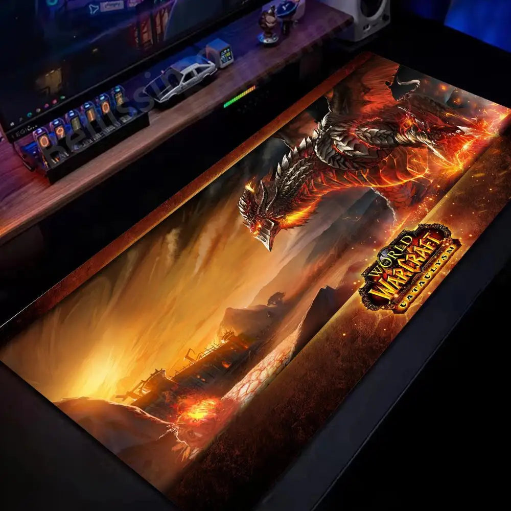 Naturelle Horde Alliance-muismat van rubber, grote bureaumat voor computer en toetsenbord, HD World of Warcraft-gamingmuismat met snelheidsoppervlak en gestikte rand
