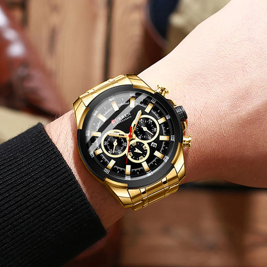 Montre chronographe pour homme CURREN, grand cadran de 48 mm, bracelet en acier inoxydable, trois sous-cadrans, montre-bracelet de sport à quartz, style luxueux