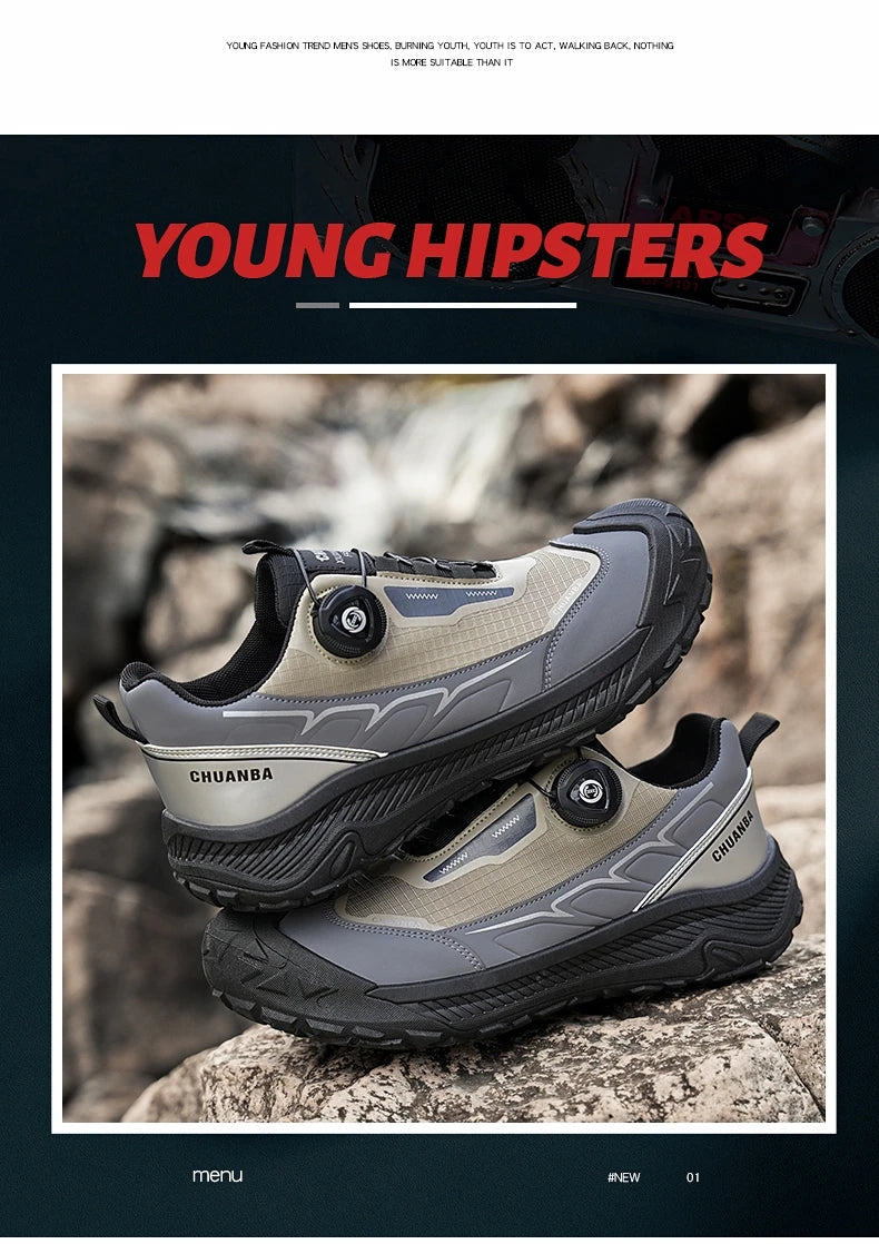 Sneakers da trekking da uomo con fibbia girevole, scarpe da escursionismo con suola spessa per attività all’aperto, scarpe sportive da uomo, comode e antiscivolo, ideali per arrampicata e passeggiate
