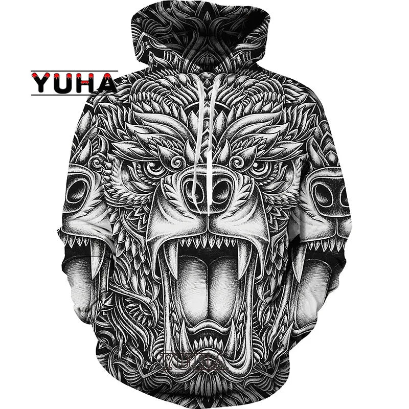 3D-bedruckter Wolf-Hoodie Unisex – cooler Pullover mit Tiergrafik, Sweatshirt für Herren-Streetwear