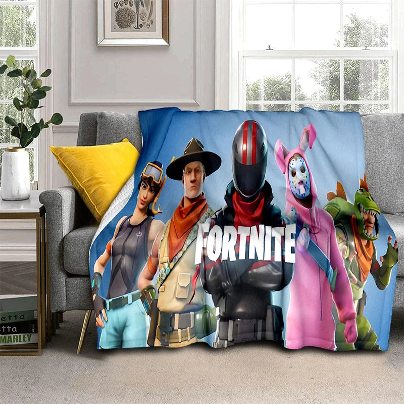 3D F-Fortnites cartoon-game flanellen deken, zachte warme plaid voor slaapkamer, woonkamer, bed, reizen, kamperen, picknick en als cadeau