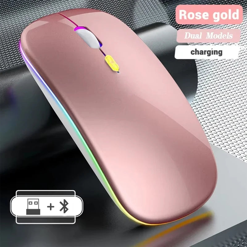 Rato sem fios recarregável de modo duplo, compatível com Bluetooth, 2.4G USB, para computador portátil, iPad, tablet e notebook, rato gaming
