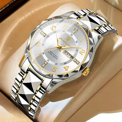 POEDAGAR Fashion Luxury men’s watch, water-resistant, luminous, quartz, stainless steel strap, date and day of the week, casual style.
