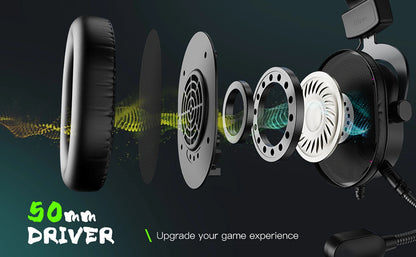 Auriculares gaming FIFINE RGB con micrófono – auriculares con cable circumaurales con sonido envolvente 7.1 para PC, PS4 y PS5 con 3 modos de ecualización