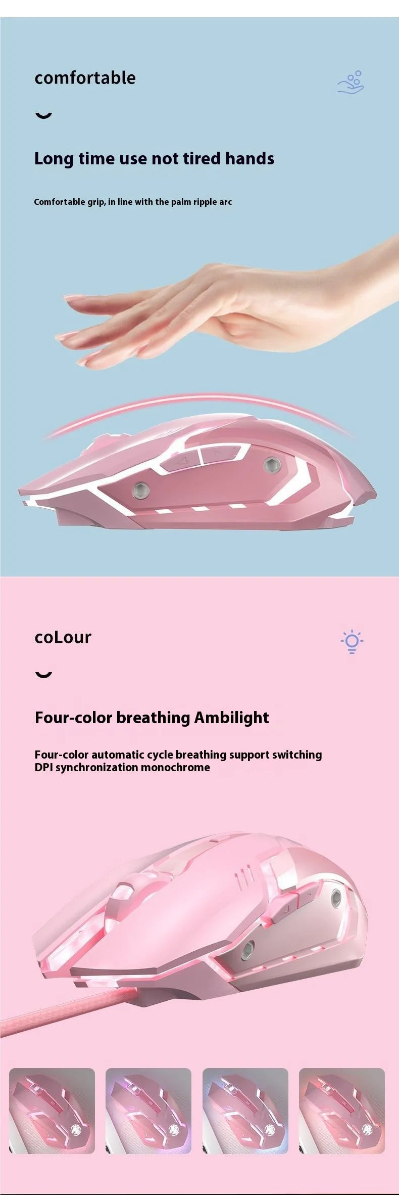 Frontline Wired Gaming Pink Mouse Silent Mechanical Esports Wireless Female Office Bluetooth Computer High Appearance Cute Girl