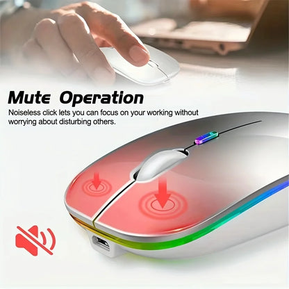 Wireless Mouse with Bluetooth and 2.4GHz Dual Modes Rechargeable RGB Ergonomic Silent Click for PC iPad Laptop Cell Phone TV