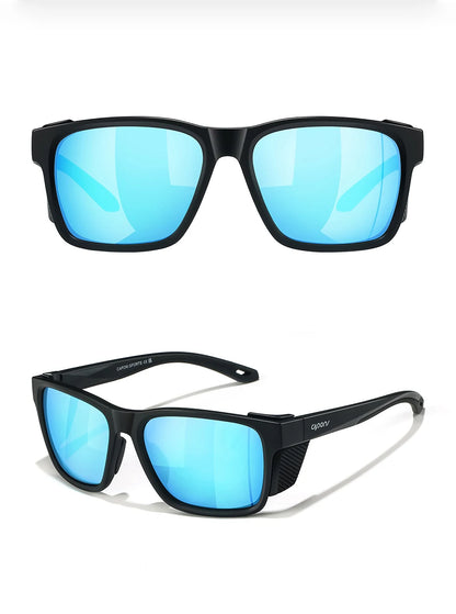 CAPONI Polarized Men Sunglasses Outdoor Sport Fishing Sun Glasses Square Anti-Oil and Water Blue HD Lenses Black Shades CP36505