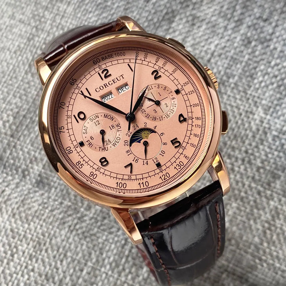 Automatikuhr für Herren, Multifunktionsanzeige für Datum, Tag, Monat und Jahr, 316L mechanische Herrenuhr, poliertes Gehäuse, Tag-/Nachtanzeige, 42mm