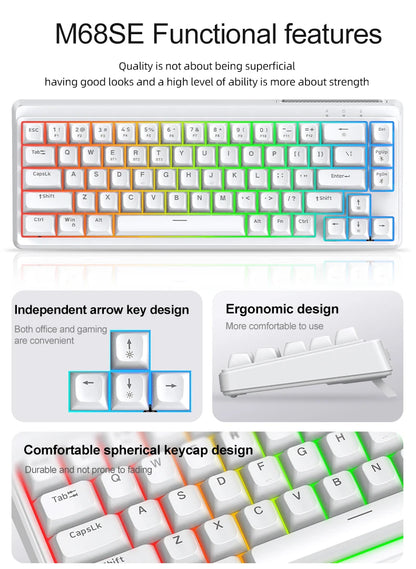 FREEWOLF M68SE tastiera mini cablata a 68 tasti, retroilluminazione RGB, Type-C, layout 68%, compatta, per gaming, ufficio, PC e laptop