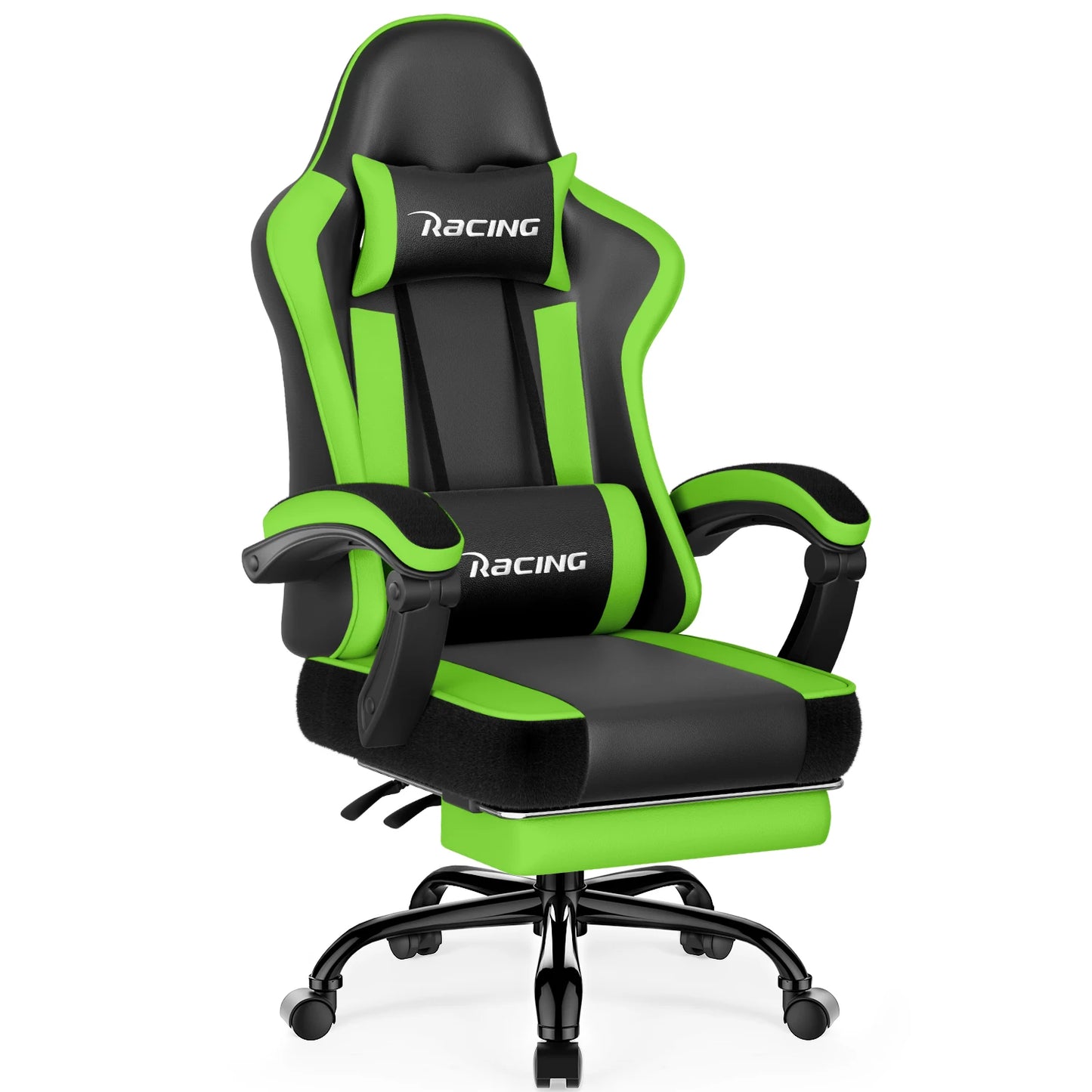 AUTHMIC Ergonomic Gaming Chair with 170° Reclining Backrest, Foldable Footrest, Soft Armrests, Supports 150kg, Breathable Material