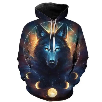 Sweatshirt com capuz masculina Lover Wolf, nova moda de outono 2023, padrão 3D, corte solto, estilo streetwear divertido de marca