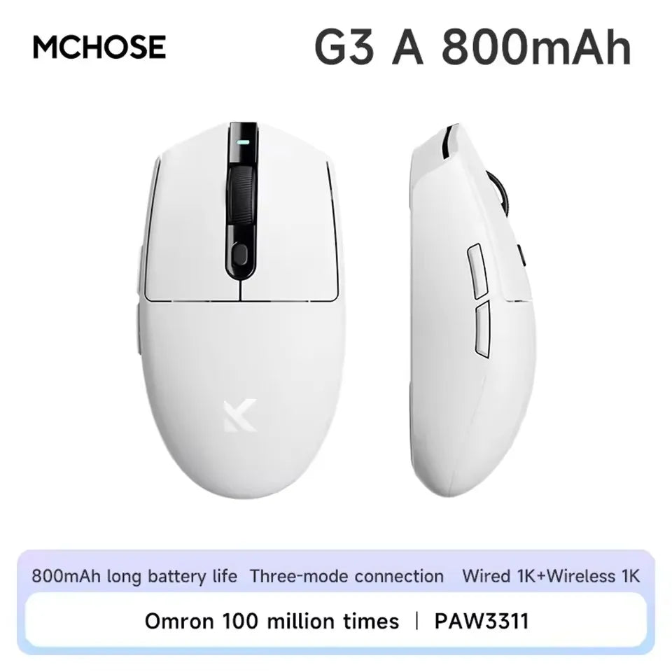 Mouse da gaming wireless MCHOSE G3 V2 Pro Tri-Mode Bluetooth 800mAh ricaricabile, leggero, con ergonomia personalizzata per esports
