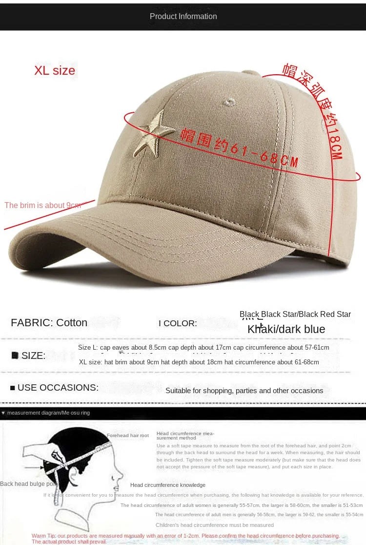 Baseballkappe „Big Head“ in Übergröße, 100 % Baumwolle, für Männer und Frauen geeignet, verstellbar, Dad-Cap, Oversize, 58–60 cm, 61–65 cm