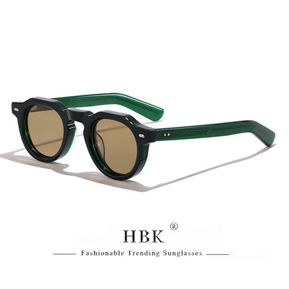 HBK Vintage Simple Round Men Sunglasses Small Frame High-Quality Acetate Frame Sun Glasses Women Party Travel Outdoor Glasses