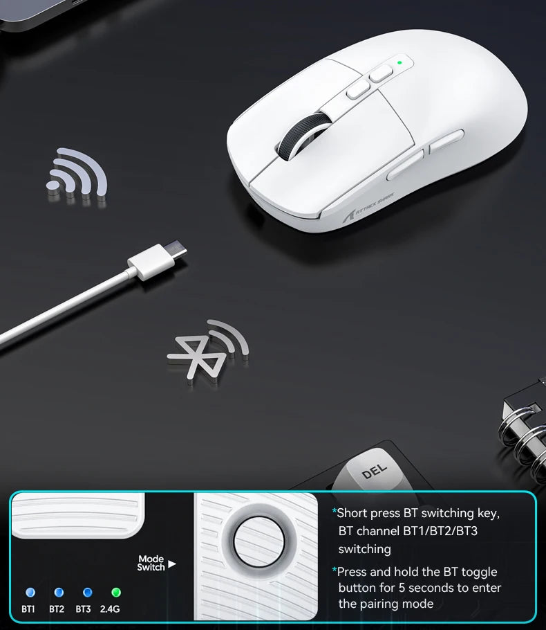ATTACK SHARK X6 Tri-Mode Gaming Mouse with Magnetic Charging Dock, PixArt PAW3395 Sensor, 26K DPI, 49g Ultralight Wireless Gaming Mouse for PC & Mac