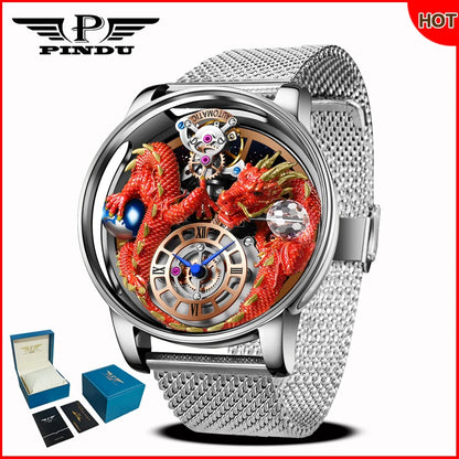 Relógio masculino PINDU Design 2025 NOVO Diamond Tourbillion, relógio de luxo Astronomia de marca premium, quartzo, vidro de safira, impermeável