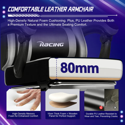 AUTHMIC Ergonomic Gaming Chair with 170° Reclining Backrest, Foldable Footrest, Soft Armrests, Supports 150kg, Breathable Material