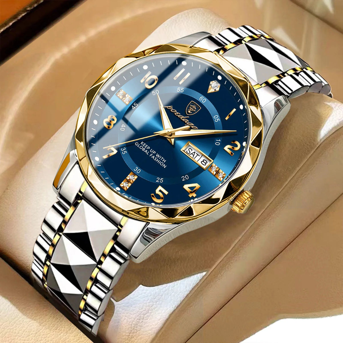 POEDAGAR Fashion Luxury men’s watch, water-resistant, luminous, quartz, stainless steel strap, date and day of the week, casual style.