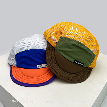 Cappellini da baseball unisex semplici in rete con lettere, parasole, ad asciugatura rapida, traspiranti, con visiera corta e a punta, versatili, alla moda, per attività all’aperto