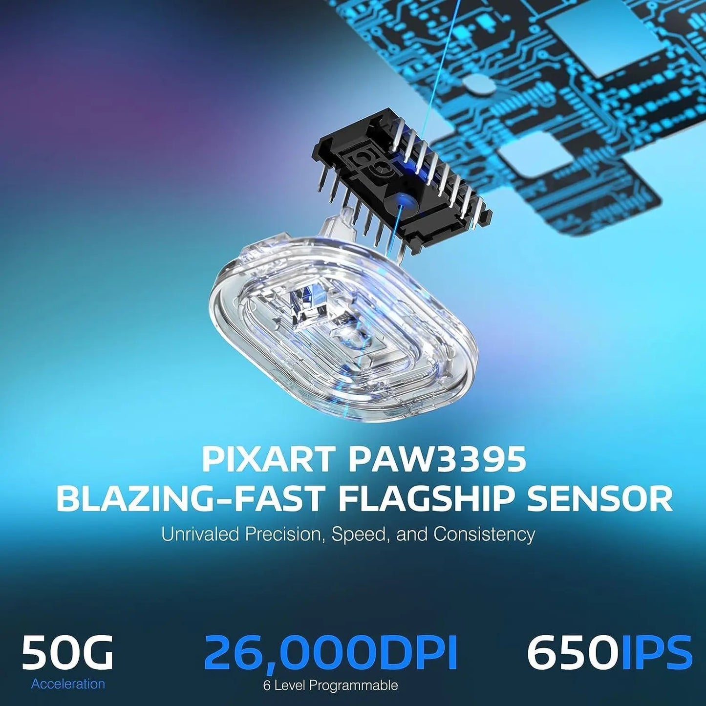 Mouse gaming wireless leggero ATTACK SHARK X3, 49g, tri-mode, sensore PAW3395 da 26K DPI, autonomia di 200h, 5 pulsanti programmabili