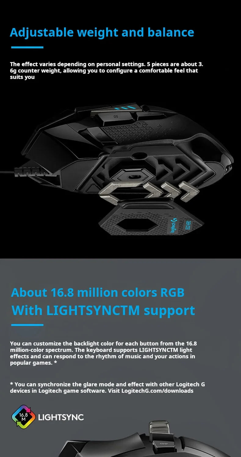 Logitech G502 HERO High Performance Wired Gaming Mouse HERO 25K Sensor 25,600 DPI RGB Adjustable Weights 11 Buttons PC/Mac Mouse