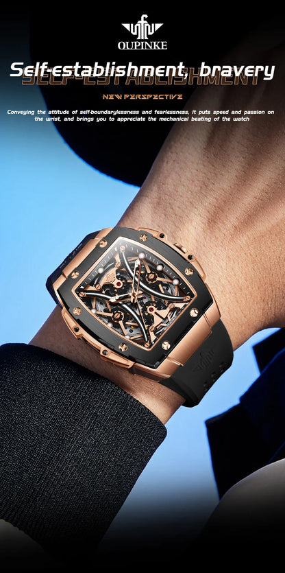 Reloj OUPINKE para hombre, clásico de lujo, esfera tonneau, marca premium original, movimiento mecánico automático, correa de silicona, cristal de zafiro, nuevo
