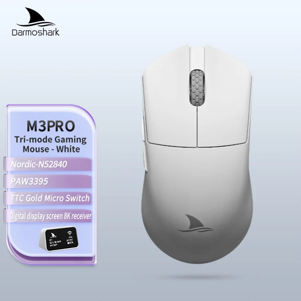 Darmoshark M3Pro Gaming Mouse 2.4G BT Wireless Tri-Mode PAW3395 Sensor N52840 26000DPI Big Hand Macro Driver Mouse For Gaming