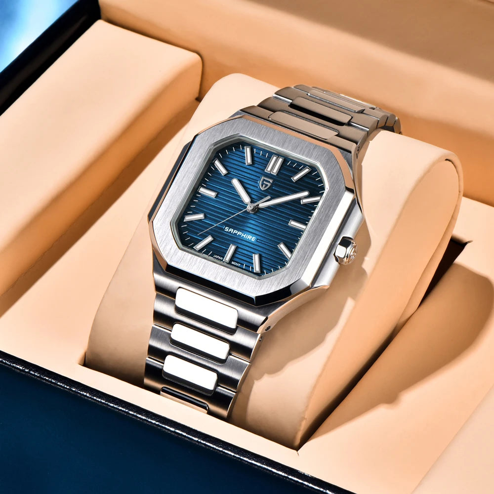 2026 New PAGANI DESIGN Square Quartz Luxury Watch for Men AR Sapphire Mirror Japan Movt Man Watch Luminous 316L All Steel Watch