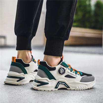 Koreanische Herren-Sportschuhe mit drehbarer Schnalle, modische Freizeitschuhe für alle Jahreszeiten, weiche rutschfeste Sohle, Outdoor-Laufschuhe, Studenten-Sneaker