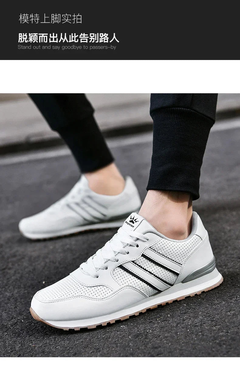 Jesienne buty sportowe męskie, płaskie buty do biegania, białe, trwałe, klasyczne buty casualowe, niskie, modne buty trekkingowe i do chodzenia