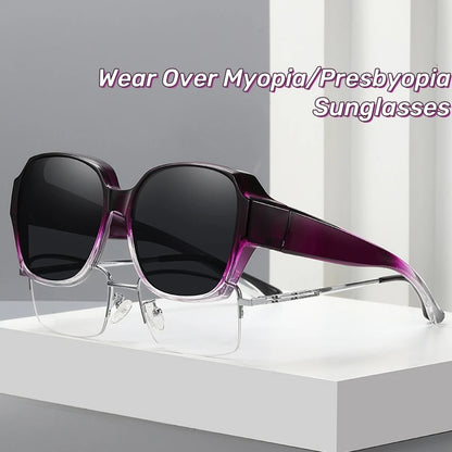 Fashion Round Polarized Sunglasses Cover Over Myopia Prescription Glasses Portable Men Women Vintage Fishing Driving Eyewear