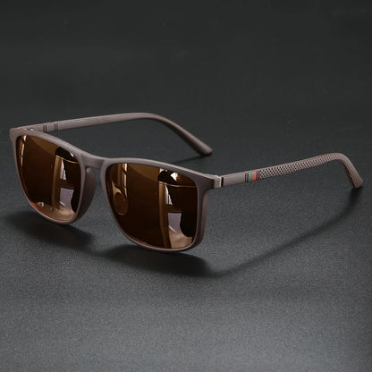 Classic Fashion Square Sunglasses - Lightweight Frame with Red/Green Stripe Temples, UV400 for Travel & Daily Wear
