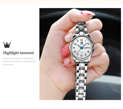 OLEVS Quartz Watch Women Fashion Ladies Watches Wrist Waterproof Luminous Stainless Steel Gold Women Watches Luxury Elegant