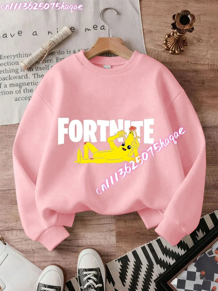 Sweat-shirts Fortnite novos para criança, hoodie com estampado de personagem de jogo em estilo cartoon, camisolas casuais de outono para criança, roupa de inverno para bebé menino