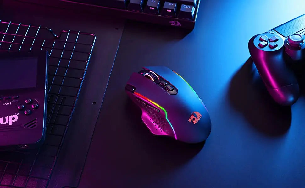 Ratón gaming inalámbrico Redragon M810 Pro, ratón gamer con cable de 10000 DPI con tecla Rapid Fire, 8 botones macro, negro/blanco