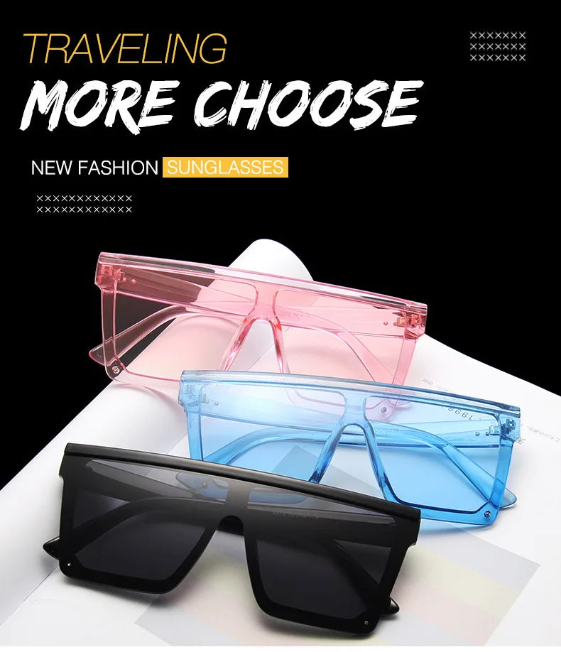New Large-frame One-piece Sunglasses, European And American Fashionable Square Frame Sunglasses For Women, Colorful Glasses
