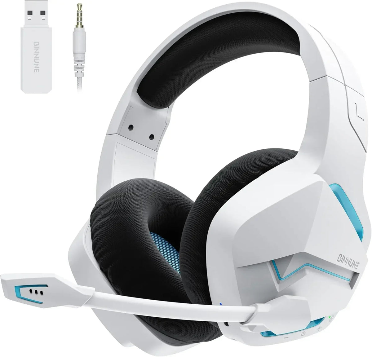 BINNUNE BW01 Casque Gaming Sans Fil 2.4GHz pour PS5 PS4 PC, Bluetooth 5.3 avec 120 Heures d'Autonomie et Micro à Réduction de Bruit