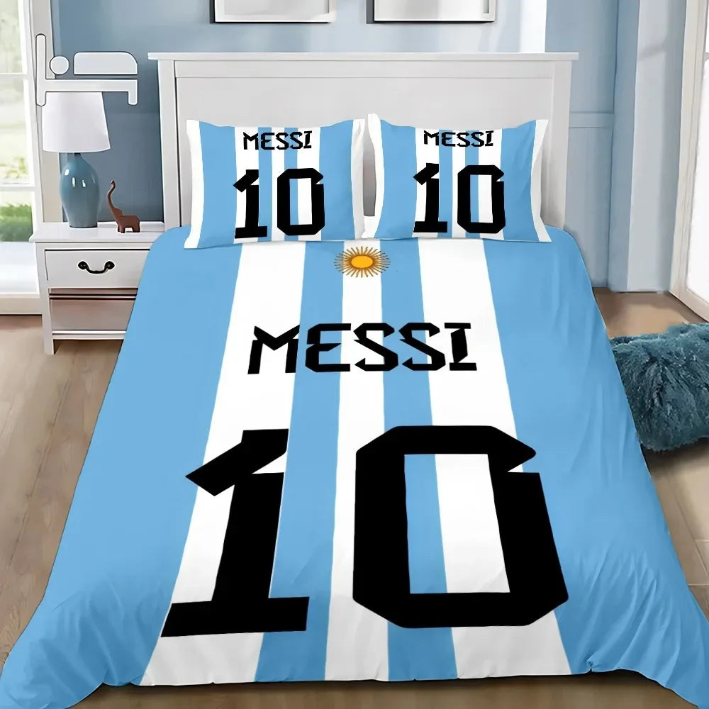 Set de ropa de cama Football Star M-messis con funda nórdica y funda de almohada para adulto, niño y niña, decoración de dormitorio infantil, tamaño individual, doble y grande