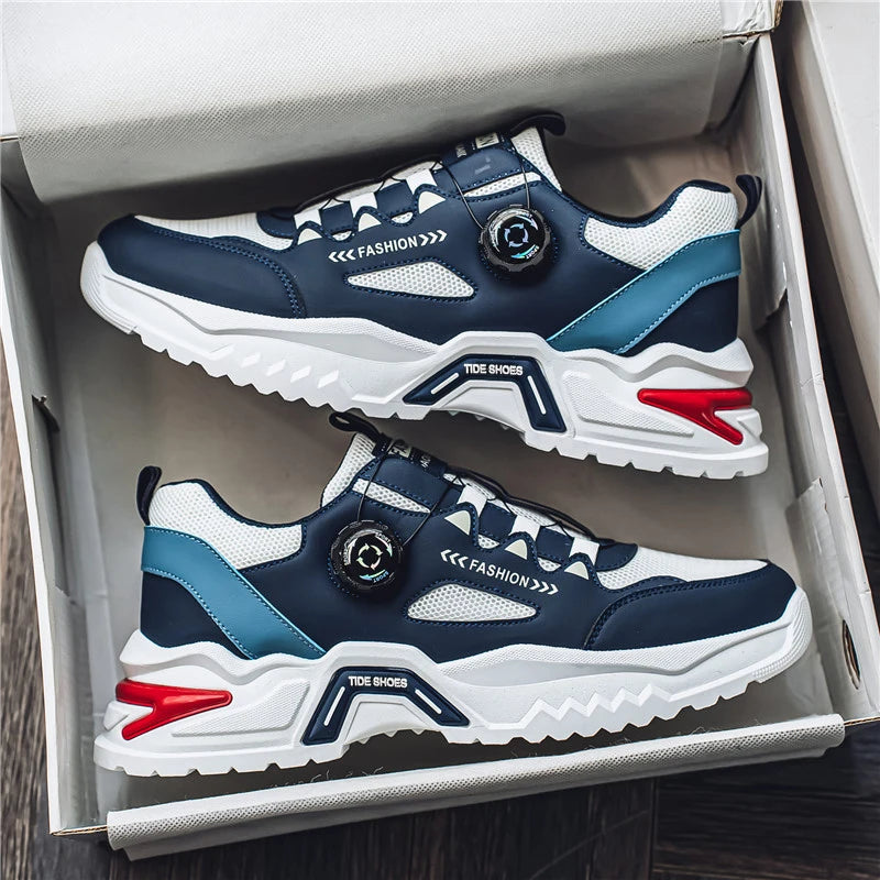 Koreanische Herren-Sportschuhe mit drehbarer Schnalle, modische Freizeitschuhe für alle Jahreszeiten, weiche rutschfeste Sohle, Outdoor-Laufschuhe, Studenten-Sneaker