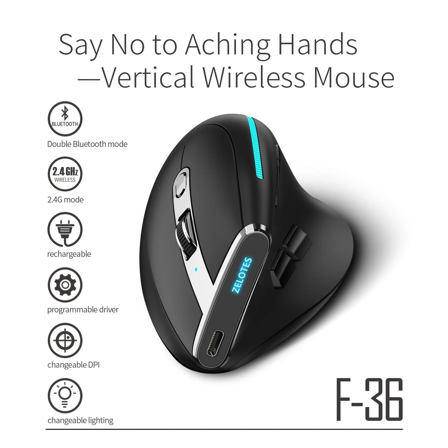 Lefon F33 Bluetooth Ergonomic Trackball Mouse, Rechargeable Wireless Trackball Mouse with Bluetooth & 2.4G, 4800 DPI Ergonomic Rollerball Mouse for PC, Office & Drawing