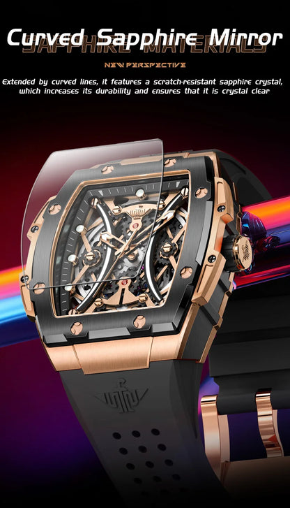 Reloj OUPINKE para hombre, clásico de lujo, esfera tonneau, marca premium original, movimiento mecánico automático, correa de silicona, cristal de zafiro, nuevo