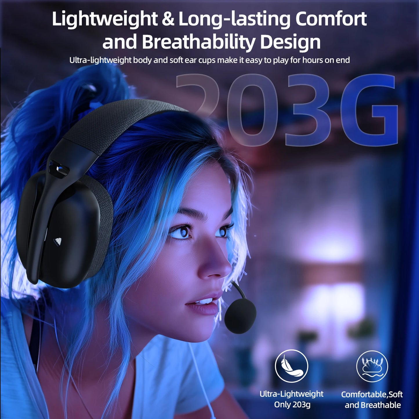 ATTACK SHARK L80PRO Auscultadores Gaming 3 em 1 – Auscultadores Bluetooth sem fios de baixa latência com microfone duplo, som Hi-Fi 40mm e ligação estável para gaming
