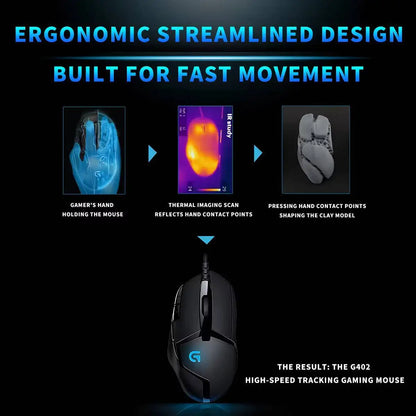 Ratón gaming Logitech G402 con tecnología Fusion Engine, 4 ajustes de DPI, procesador de 32 bits y diseño antideslizante para gaming competitivo profesional