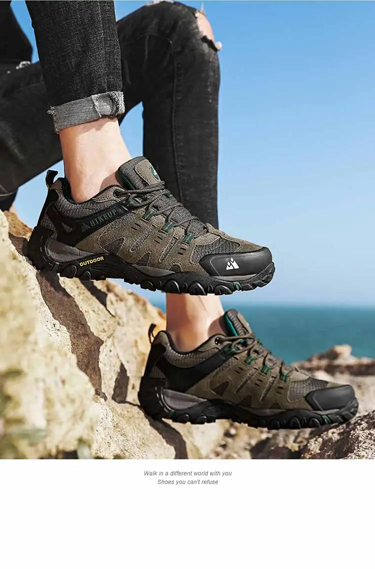 Męskie buty trekkingowe HIKEUP z zamszowej skóry – odporne na zużycie buty outdoorowe do trekkingu, chodzenia, polowania i zastosowań taktycznych