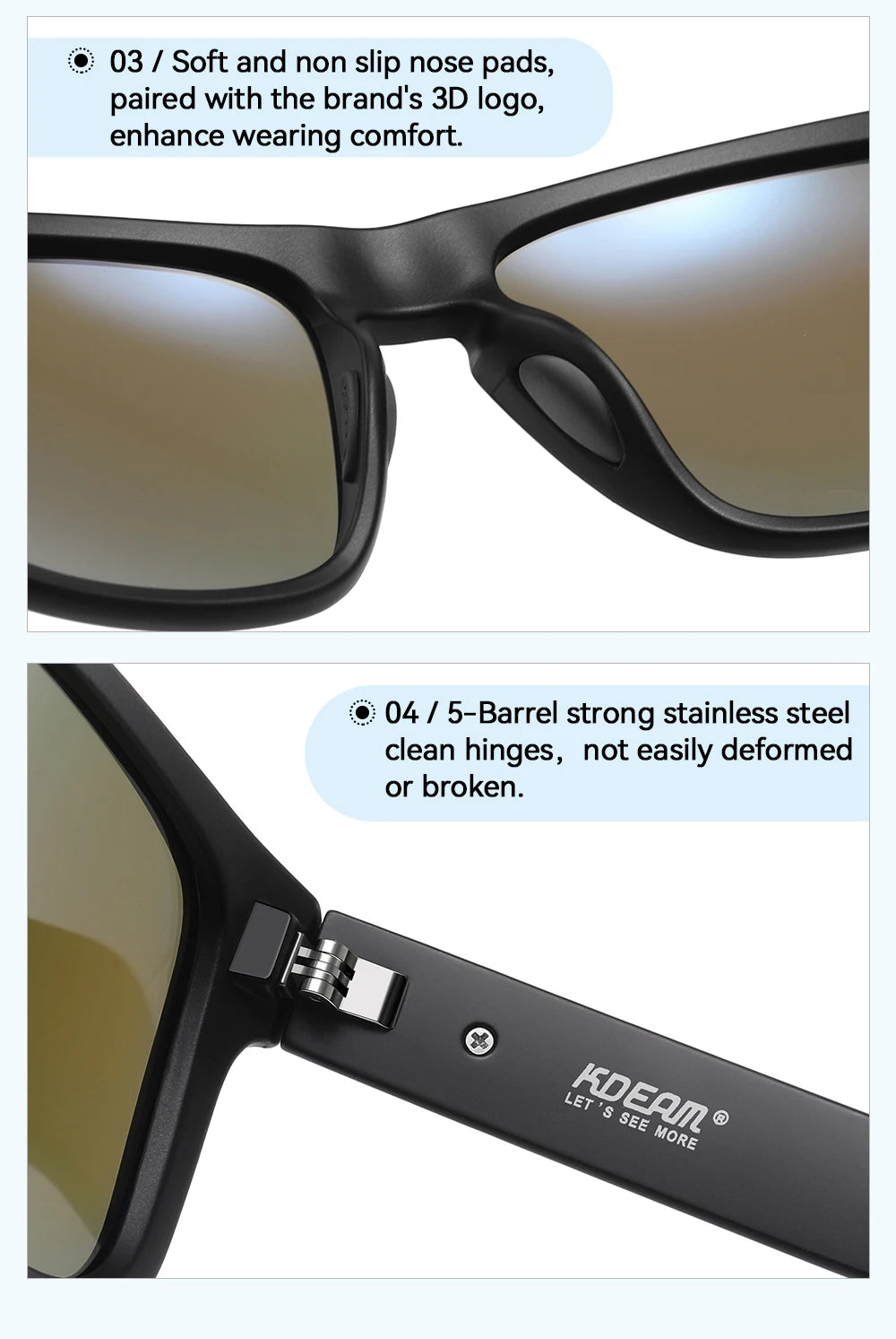 KDEAM XXL Size Men's Polarized Sunglasses Outdoor Sports Goggles Overall Width 155mm Extra Large Sunglass