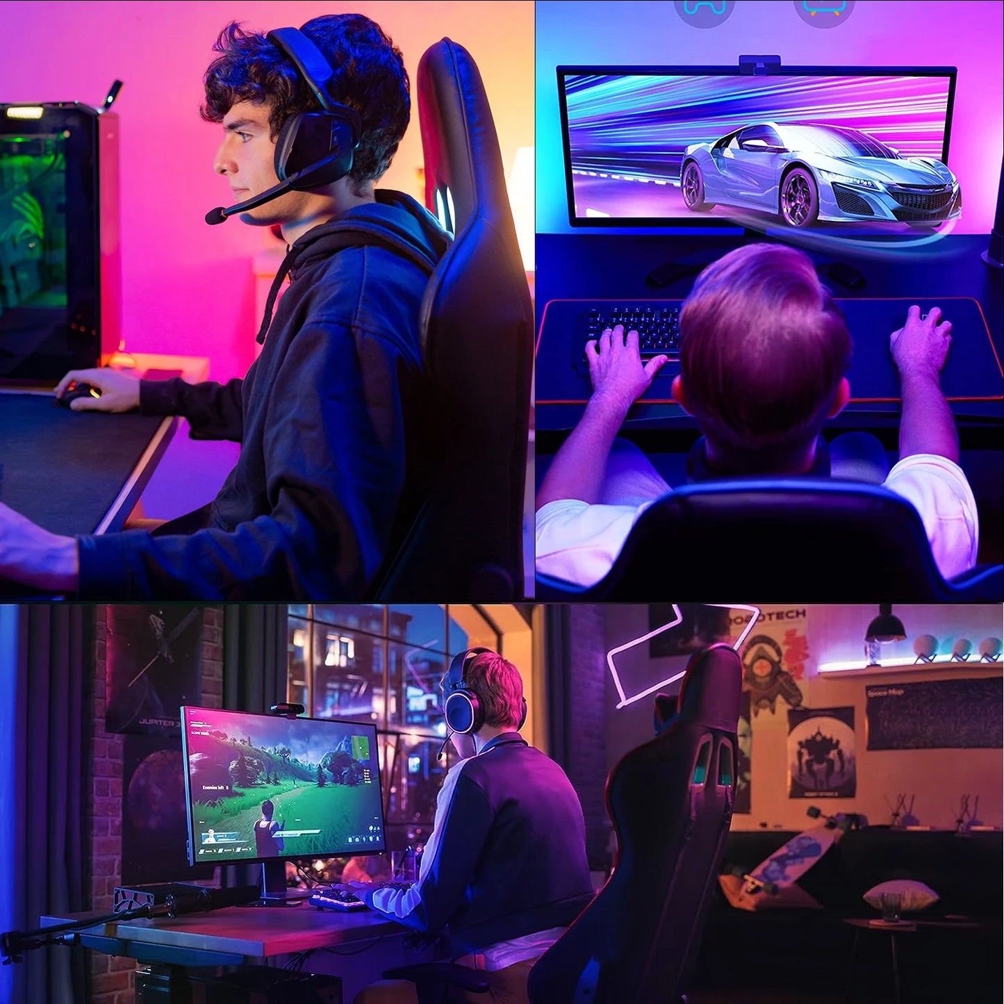 Ergonomic Gaming Chair with Massage Function, Height Adjustable Office Chair Computer Chair with Armrests Headrests, up to 150KG
