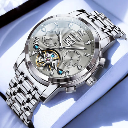 OLEVS Men's Watches 9910 Luxury Fashion Original Automatic Mechanical Watch for Man Waterproof Luminous Hollowed Out Movement